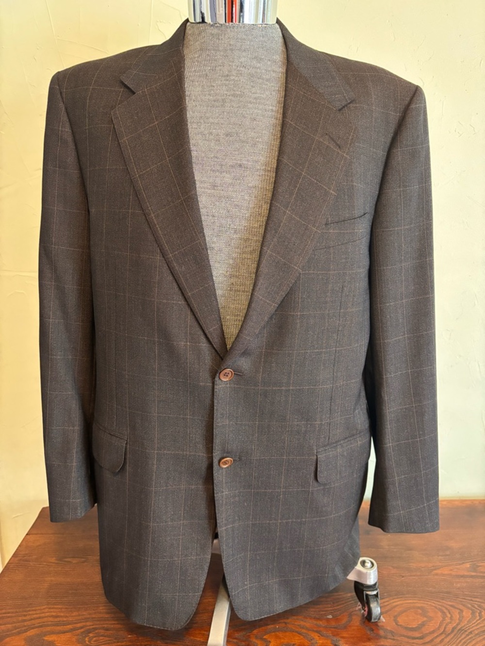 Canali Brown Windowpane Wool Blazer Made In Italy